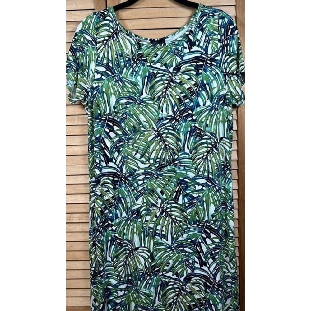 J.Jill Wearever Maxi Monstera Pull Over Dress  Tropical Vacation Resort wear
